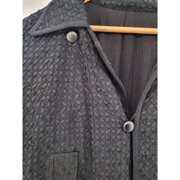 Vintage Black‎ Woven Fringed Poncho With Buttons & Arm Holes - Picture 4 of 6